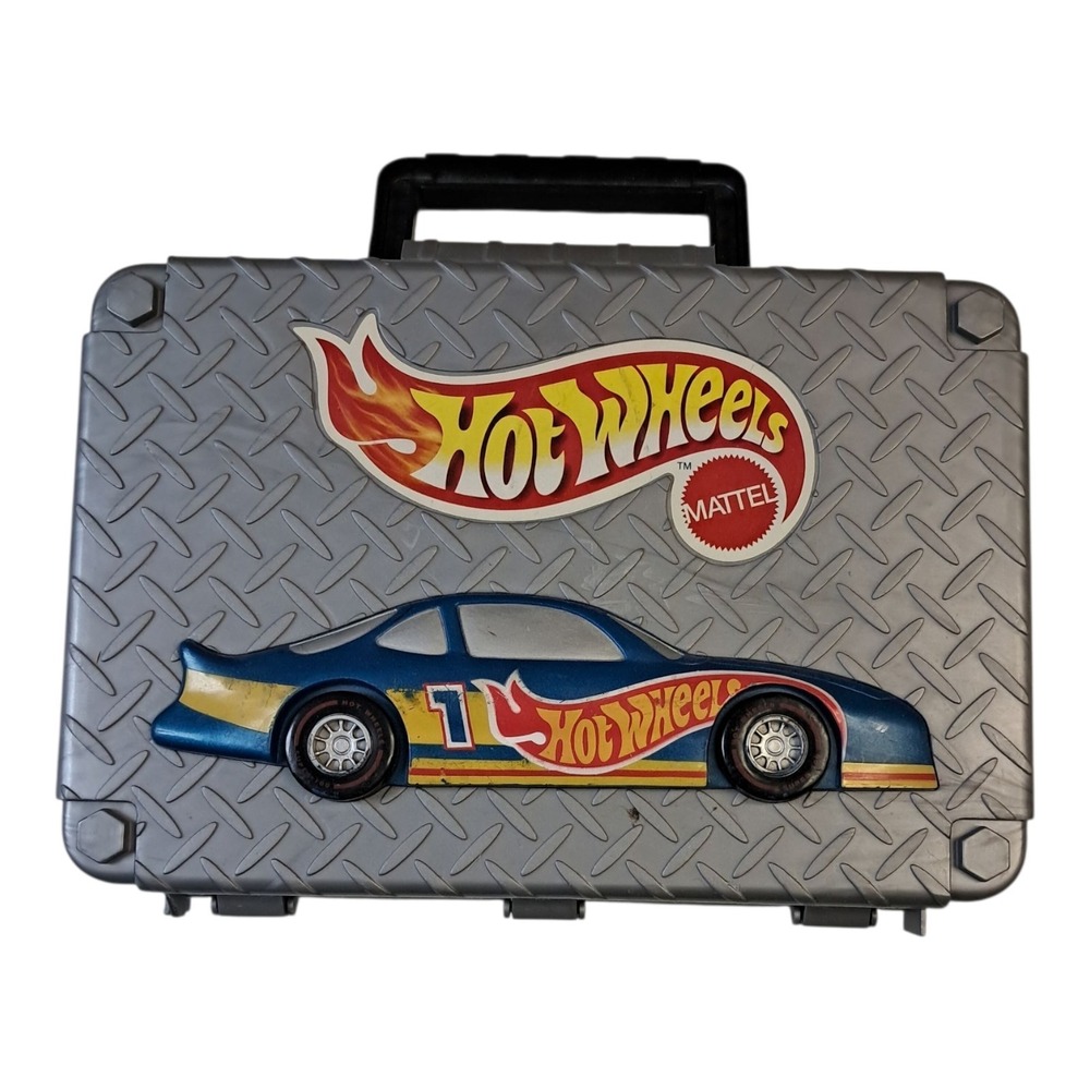 Hot wheels carrying case vintage Plastic Grey Used. 1998 Plus 12 hot wheels cars